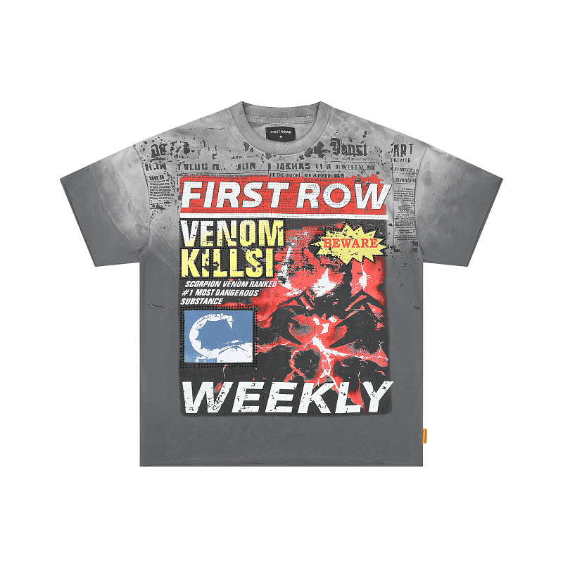 F507# P68 FIRST ROW Breaking News Venom Kills Cropped Tee 2026SS烫钻洗水做旧纯棉短袖T恤