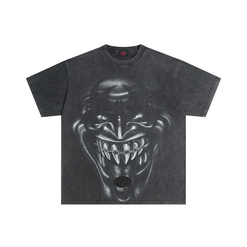 L130# P58 Lost intricacy Twisted Signal T-Shirt 烫钻洗水做旧短袖T恤