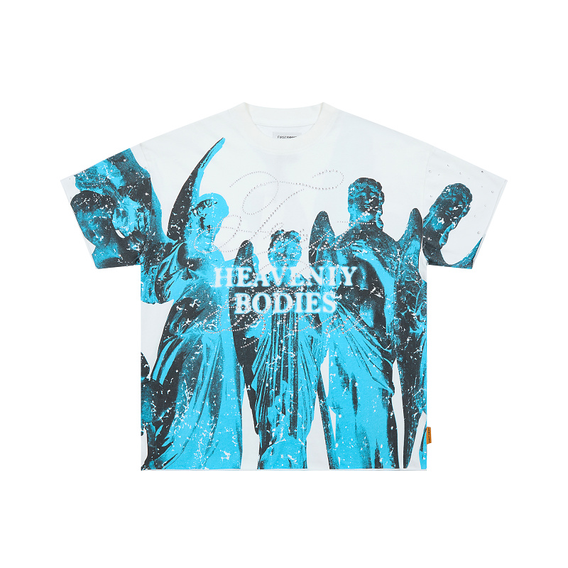 F519# P71 FIRST ROW Statues Rhine Stone Graphic Crop Tee 2026最新欧美潮牌烫钻短袖T恤