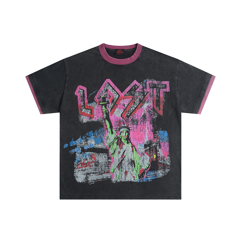 L123# P60 Lost intricacy Dark Torch T-Shirt 欧美最新潮牌拼接洗水短袖