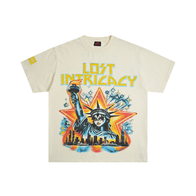 L133# P56 Lost intricacy Rhinestone Kiss Liberty T-Shirt烫钻时尚潮牌短袖T恤