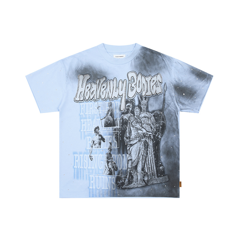 F525# P76 FIRST ROW Heavenly Bodies Rhine Stone Graphic Crop Tee 2026ss美国洛杉矶潮牌做旧烫钻短袖T恤