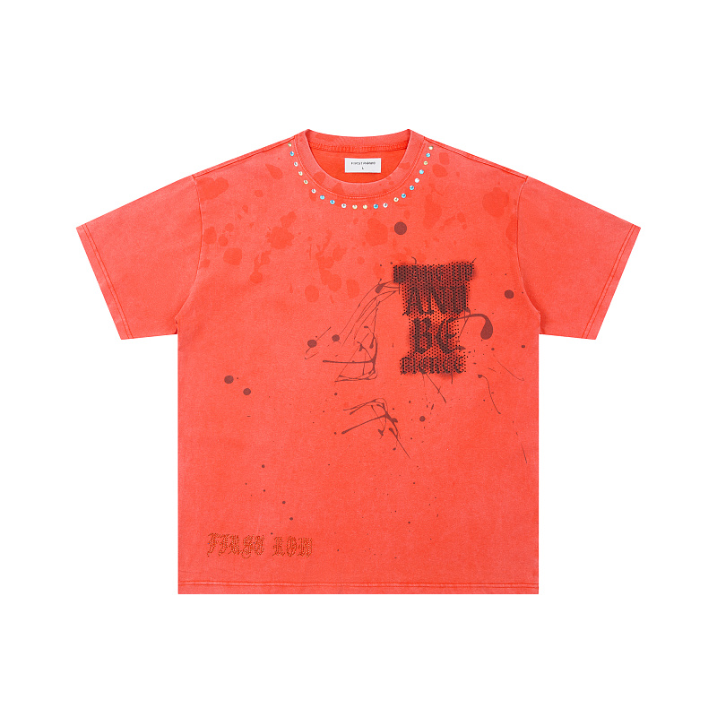 F101# P76 FIRST ROW Tee 2026ss最新欧美街头潮牌烫钻做旧时尚短袖T恤