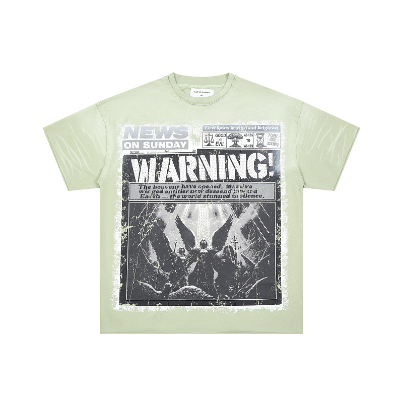 F803# P68 FIRST ROW Breaking News Warning From Heaven Cropped Tee 2026ss欧美街头潮牌短袖T恤