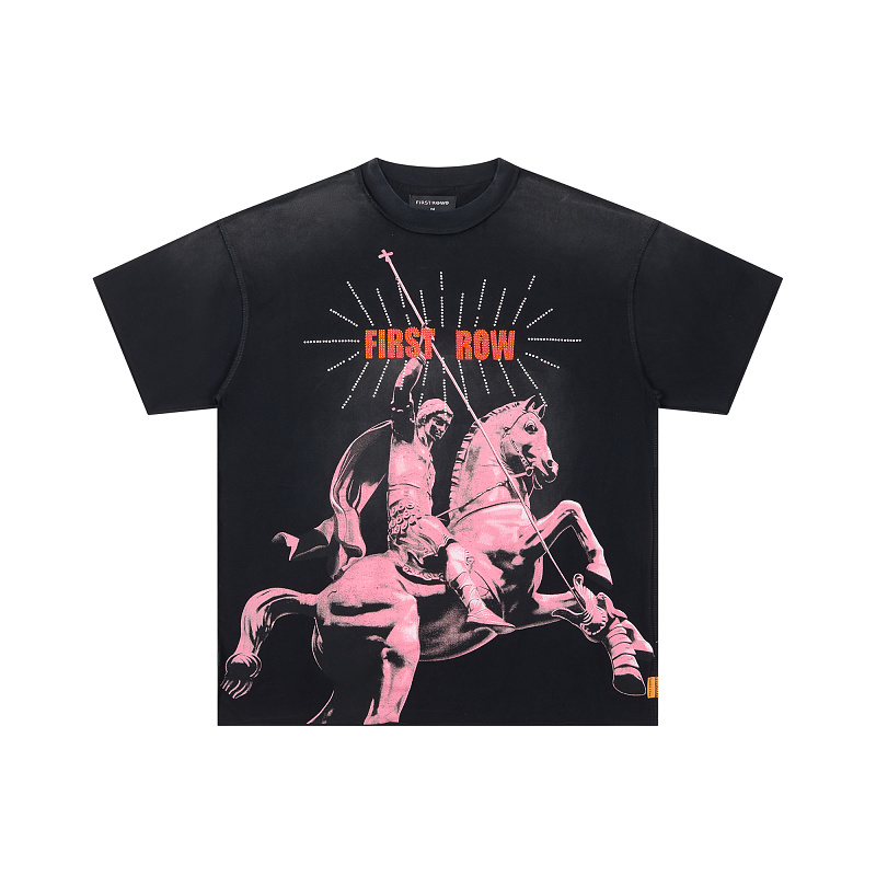 F518# P66 FIRST ROW Rising From Ruins Rhine Stone Graphic Crop Tee2026ss最新时尚潮牌烫钻短袖T恤